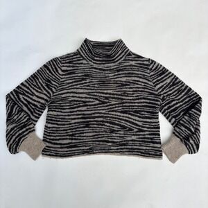 Eleven Six Womens Alpaca Blend Mock Neck Cropped Sweater Zebra Black Grey M/L